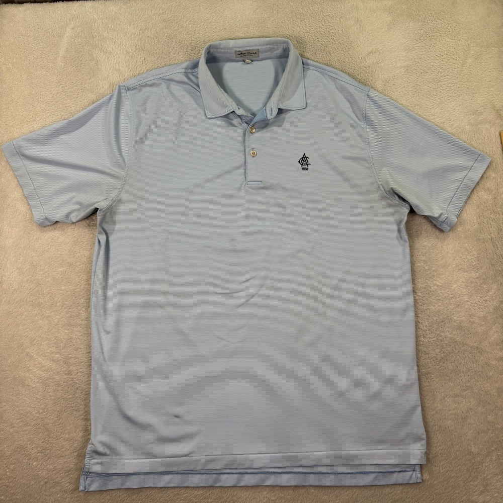 Peter Millar Mens XL Summer Comfort Light Blue Stripe Golf Polo Shirt ACA‎ Logo